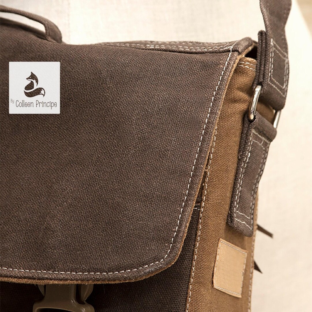 Crossbody waxed canvas messenger bag men, vegan leather, Womens Workbag, Unisex computer bag for laptops, minimalist bag, back to school MakerPlace